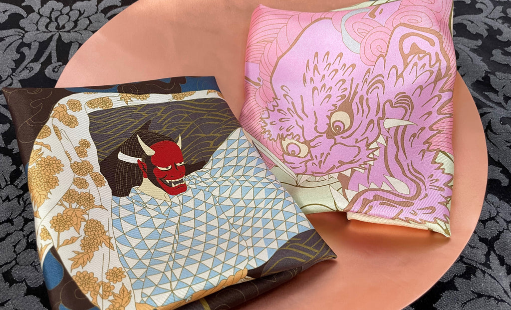 Gods & Demons Japanese Mythology Ukiyoe Silk Pocket Squares for Men