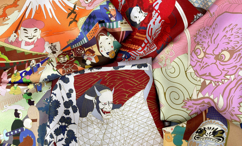 Gods & Demons Japanese ancient mythology ukiyo-e silk pocket squares for men