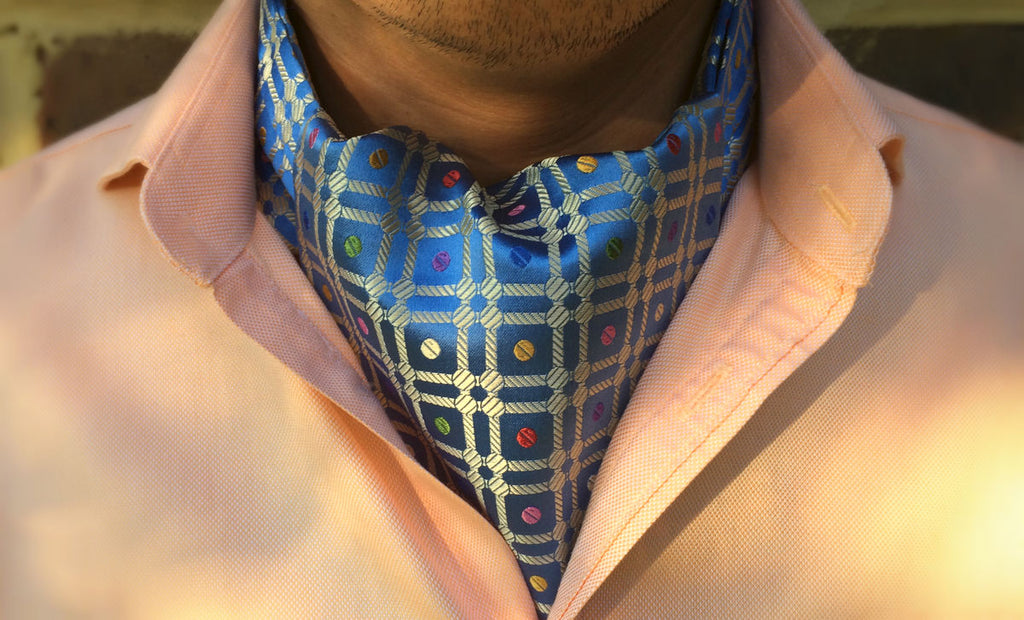 weloveties - A cravat or ascot is a unique addition to your casual outfit.  This dark blue ascot is made of printed silk fabric and features a white  all-over paisley pattern. A