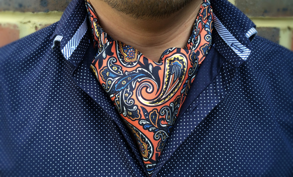 Cravat Club Eikki Orange Blue Paisley Silk Cravat for Men