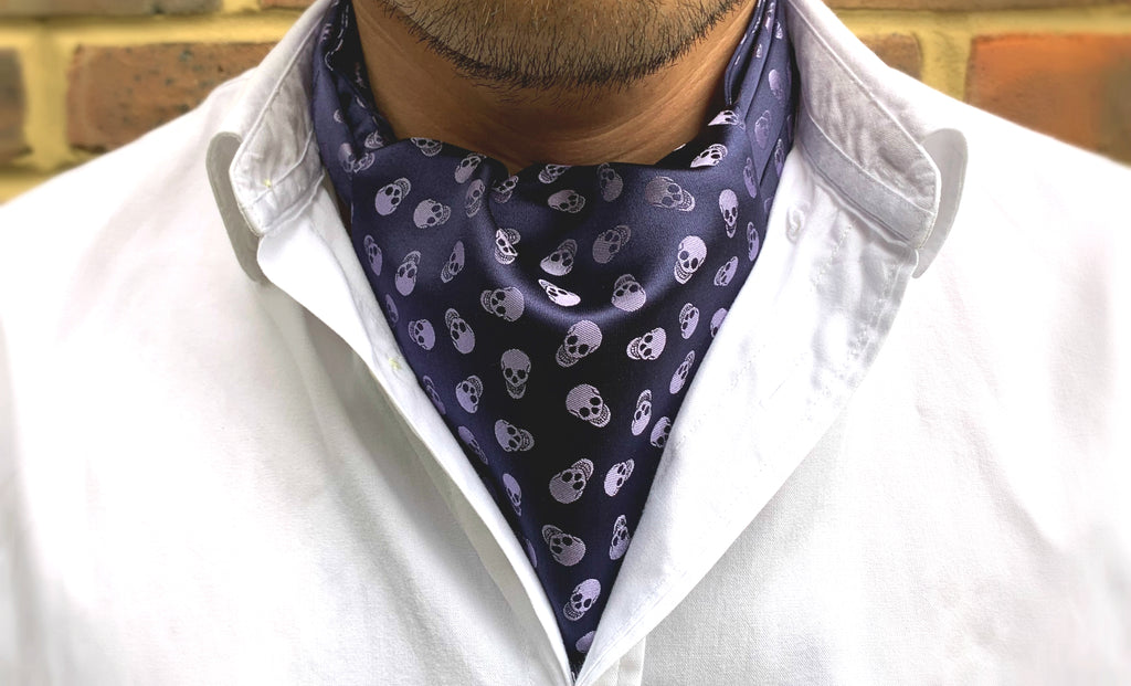 Diablo blue purple skulls woven silk cravat