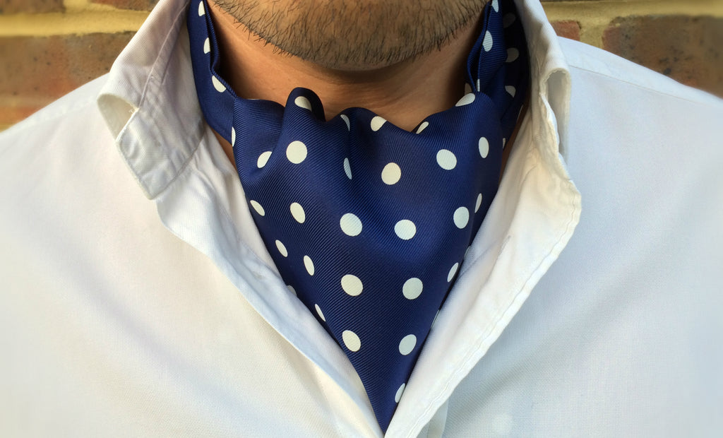 Duke Blue White Polka Dot Silk Cravat for Men