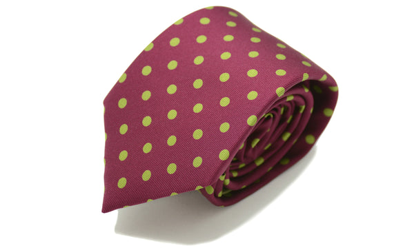 Dustin Red Olive Green Polka Dot Printed Silk Tie for Men