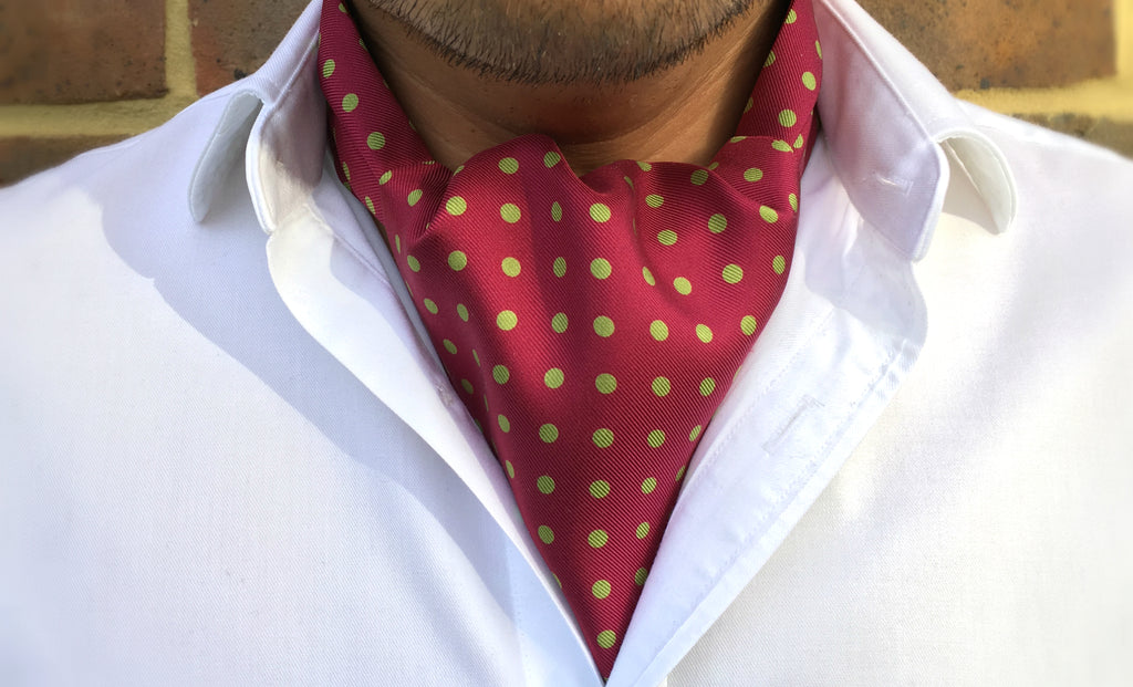 Dustin Red Green Olive Polka Dot Silk Cravat Ascot Tie for Men