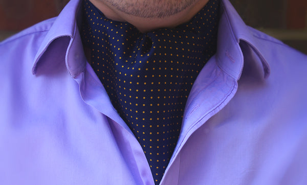 Fife Blue Yellow Polka Dot Printed Silk Cravat