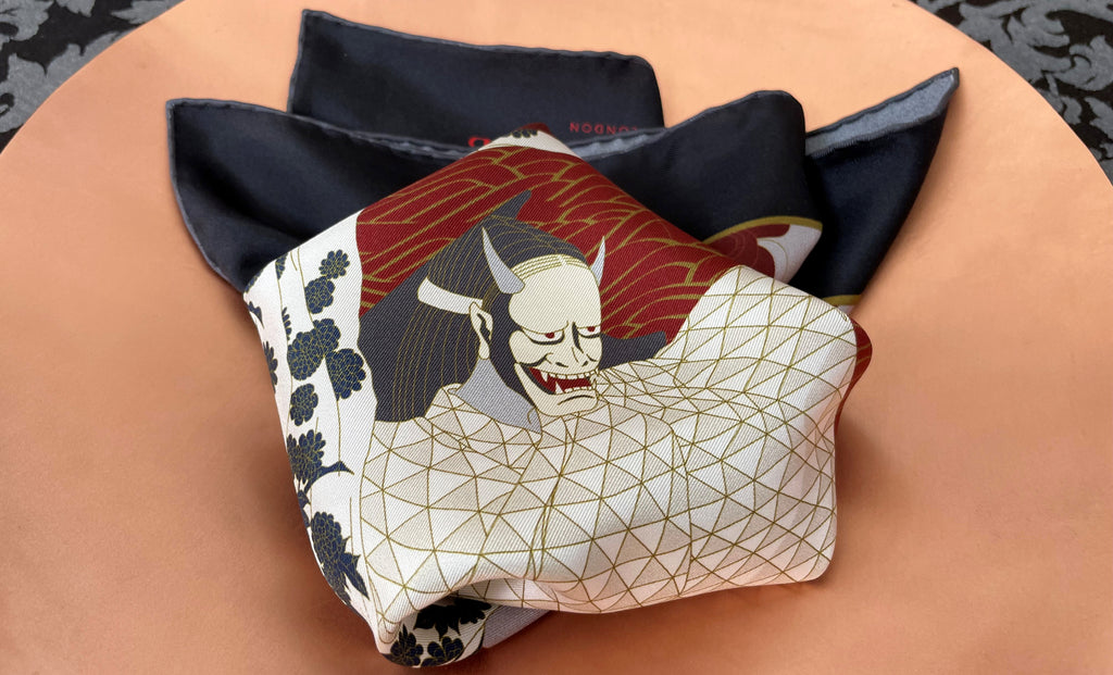 Hannya Japanese Demon Mythology Ukiyoe Silk Pocket Square