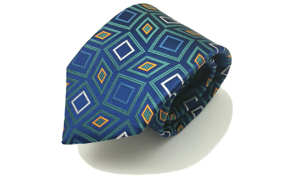 Kane Blue Green Orange Geometric Woven Silk Tie for Men