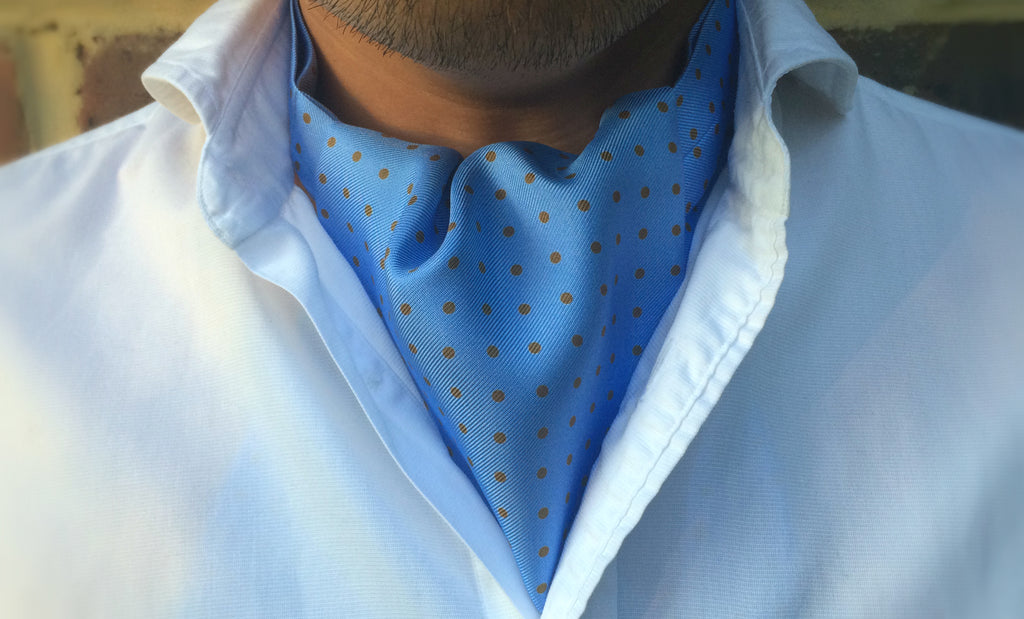 Leonard Blue Brown Polka Dot Silk Cravat for Men