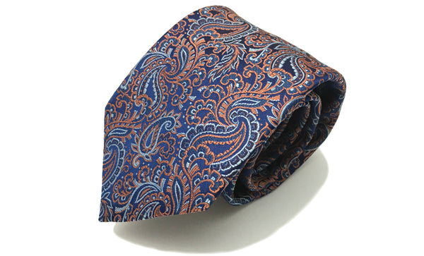 Lionheart Blue and Orange Paisley Silk Tie For Men