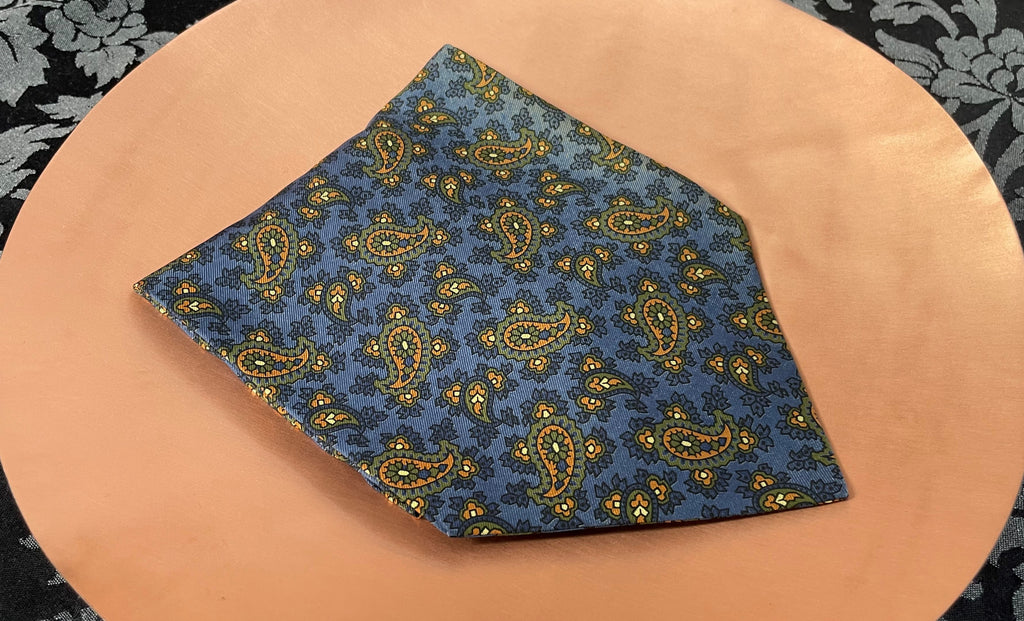 Otranto Blue Paisley Ancient Madder Silk Cravat Ascot Tie for Men