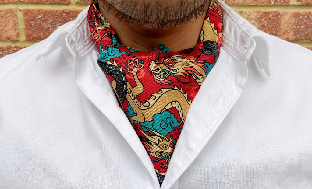 Taki Red Dragons Silk Cravat for Men Halloween