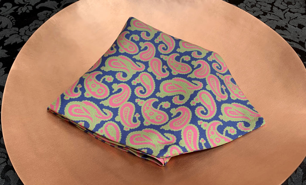 Thomas Blue Green Pink Paisley Silk Cravat