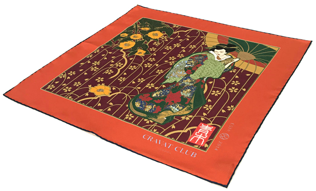 Tsubaki Japanese Geisha Silk Pocket Square for Men