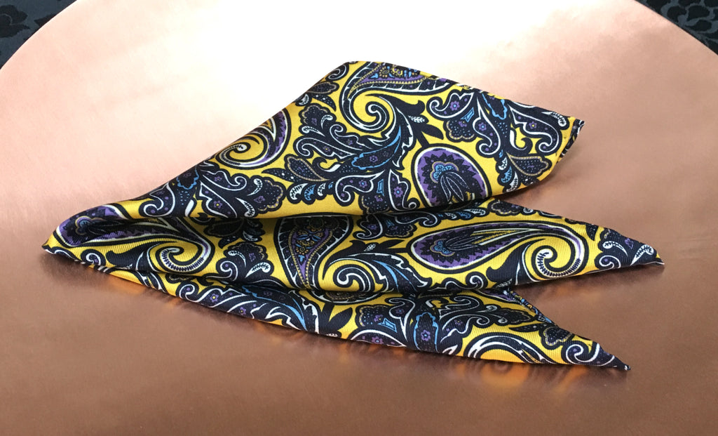 Zephyrus Yellow Paisley Silk Pocket Square for Men