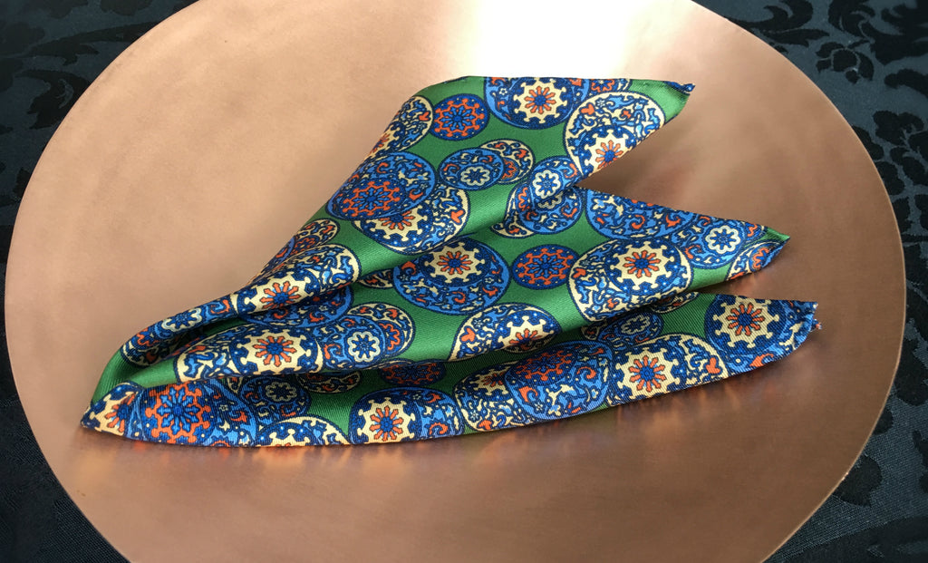 Zian Spring Green Printed Silk Pocket Square