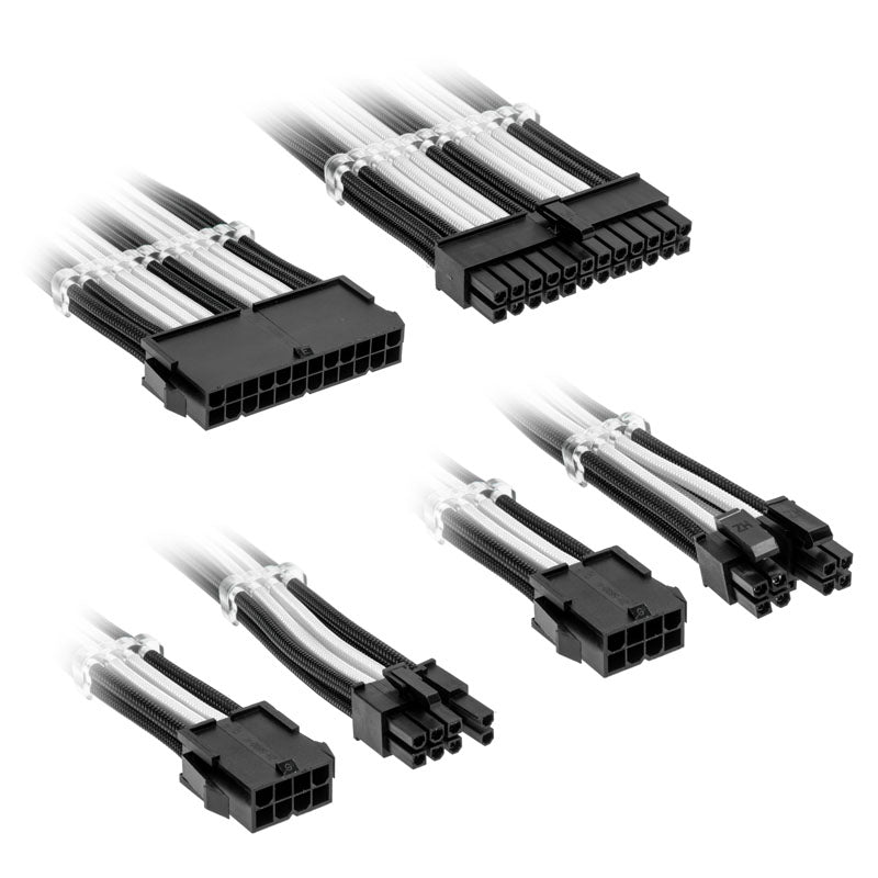 Se Kolink Core Standard Braided Cable Extension Kit - Jet Black/Brilliant White - 2x 6+2pin, 1x 4+4pin, 1x 20-4pin hos Geek´d