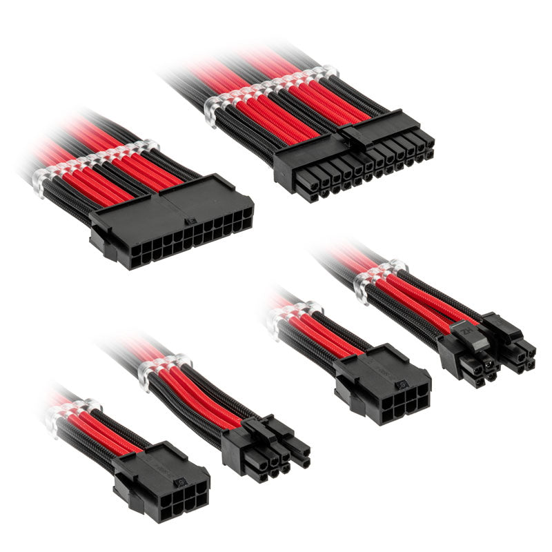 Se Kolink Core Standard Braided Cable Extension Kit - Jet Black/Racing Red - 2x 6+2pin, 1x 4+4pin, 1x 20-4pin hos Geek´d