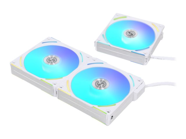 Se Lian Li UNI FAN AL120 V2 RGB PWM fan 3 Pack White - 120mm, 28mm width hos Geek´d