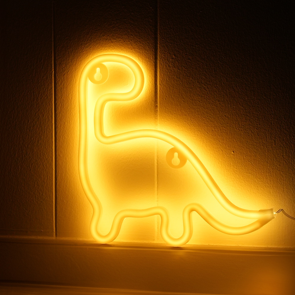 Se Dino Neon LED Lampe Varm Hvid hos Geek´d