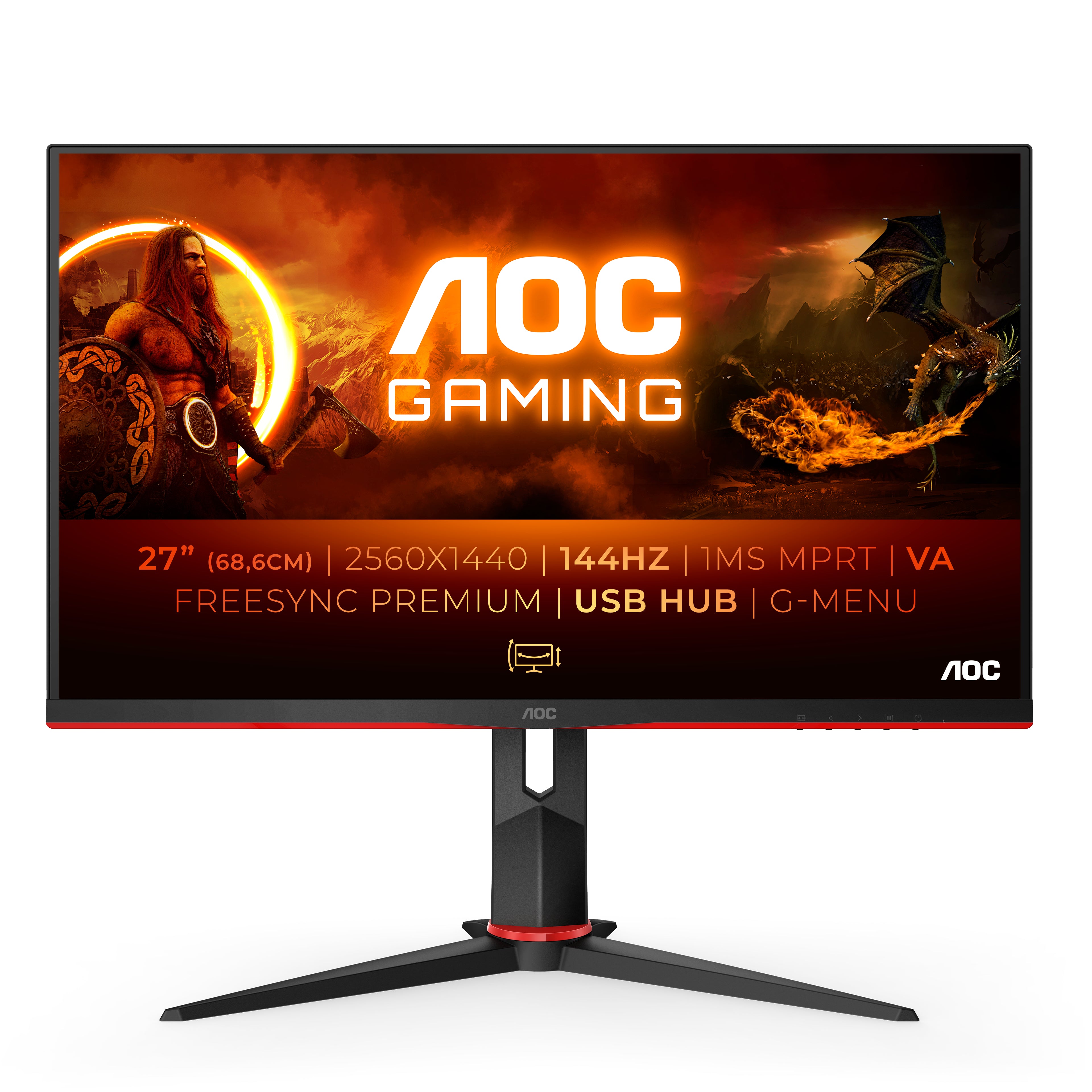Se AOC Gaming Q27G2U/BK 27 2560 x 1440 HDMI DisplayPort 144Hz Pivot Skærm hos Geek´d