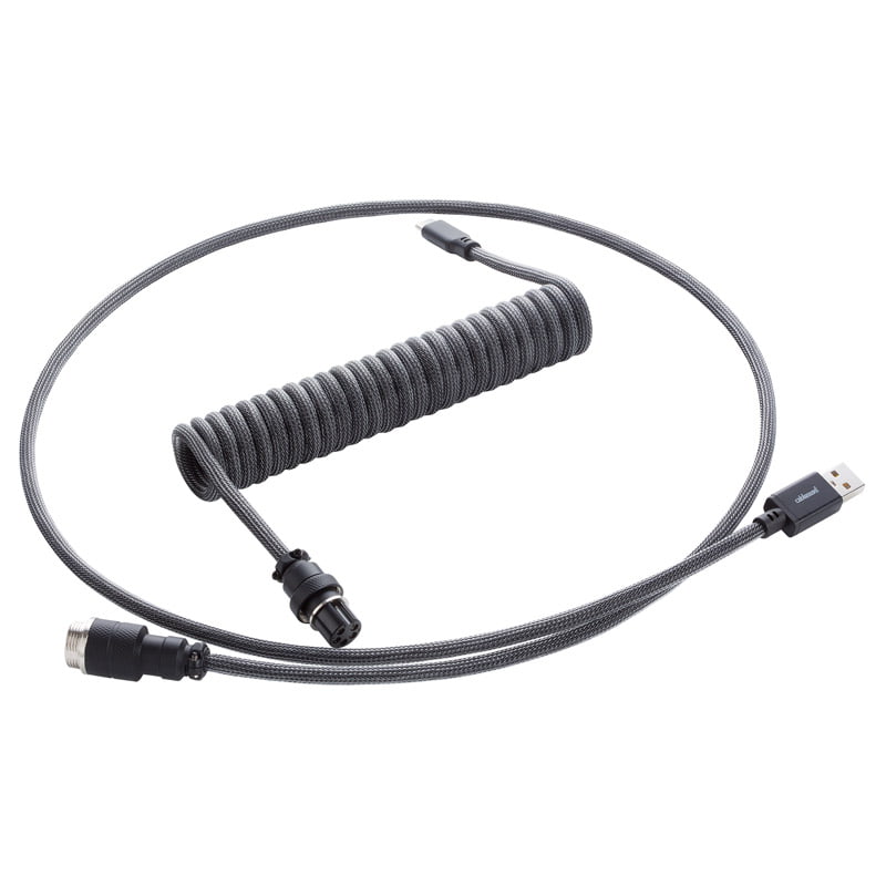Se CableMod Pro Coiled Keyboard Cable USB-C to USB Type A, Carbon Grey - 150cm hos Geek´d