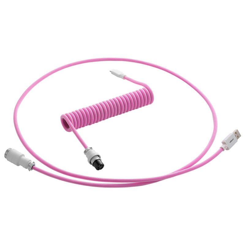 Se CableMod Pro Coiled Keyboard Cable USB A to USB Type C, Strawberry Cream - 150cm hos Geek´d