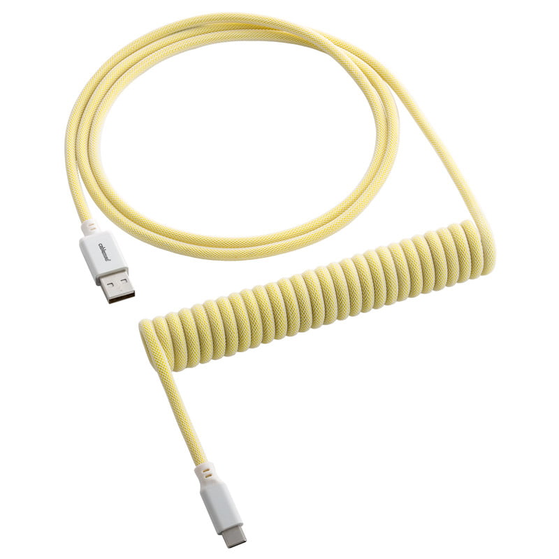 Se CableMod Classic Coiled Keyboard Cable USB-C to USB Type A, Lemon Ice - 150cm hos Geek´d