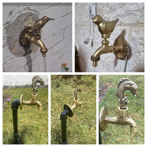 Antique Carved Brass Faucet Copper Garden Taps for Washing Machine