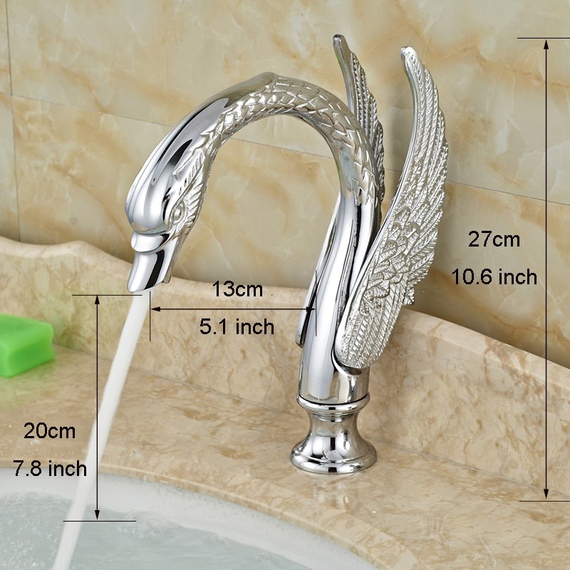 Deck Mount Swan Shape Bathroom 3 Holes Basin Sink Faucet Washbasin