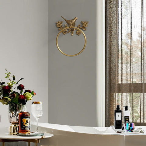 Antique Brass Towel Ring Carved Toilet Holder Creative Towel Bar