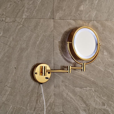 8" Luxury Golden Stainless Steel Wall Mount Illuminated Double Side Make Up Mirror
