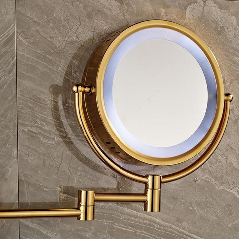 8" Luxury Golden Stainless Steel Wall Mount Illuminated Double Side Make Up Mirror