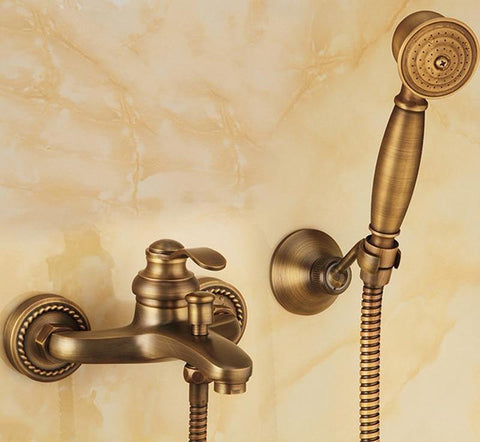 Wall Mounted Hand Held Antique Brass Shower Head With 4.9 Foot Hose