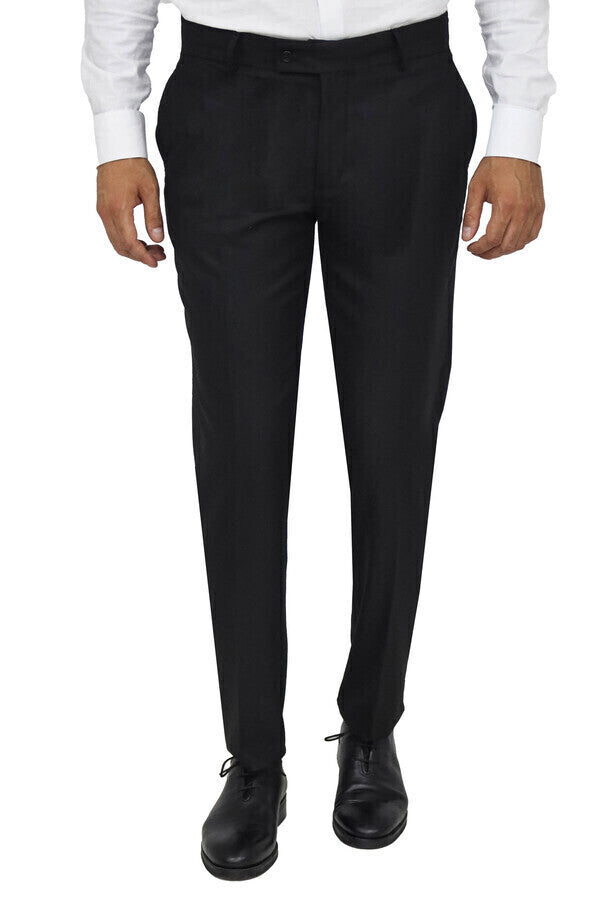 Black flat-front stretch Trousers | Sumissura