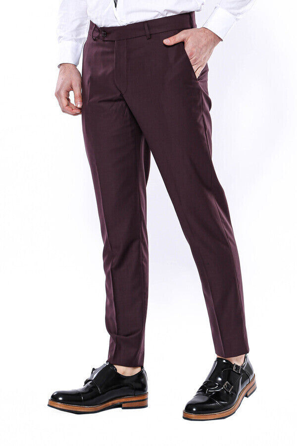 Limehaus | Burgundy Stretch Slim Fit Suit Trousers | Suit Direct