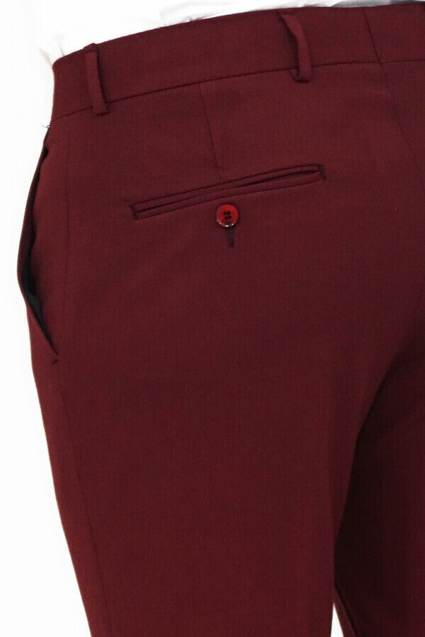 Bastoni Burgundy Slim Fit Cotton Lycra Pants freeshipping - BOJONI