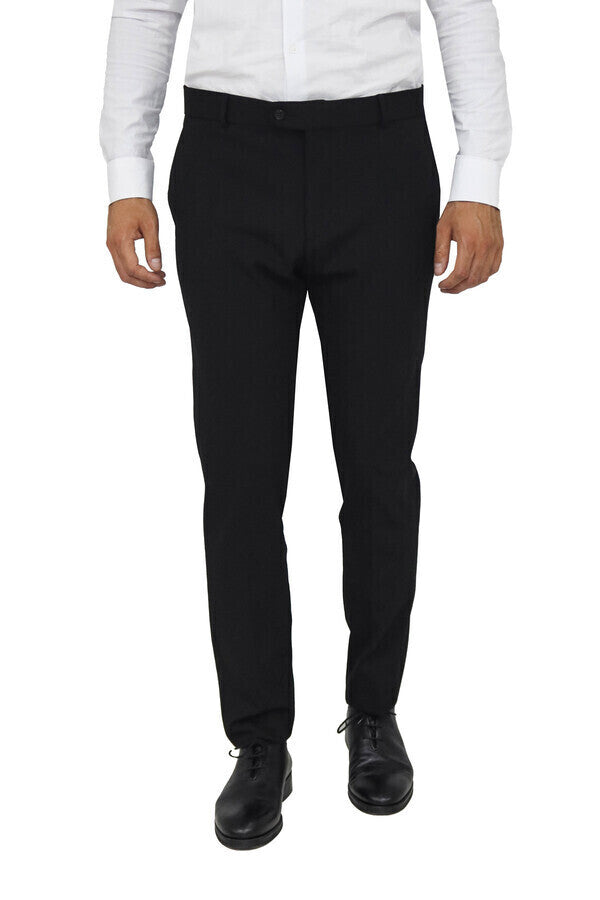 Slim Fit Plain Black Panama Trousers