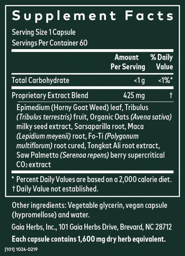 Gaia Herbs Male Libido 60 Caps Nutrition Information