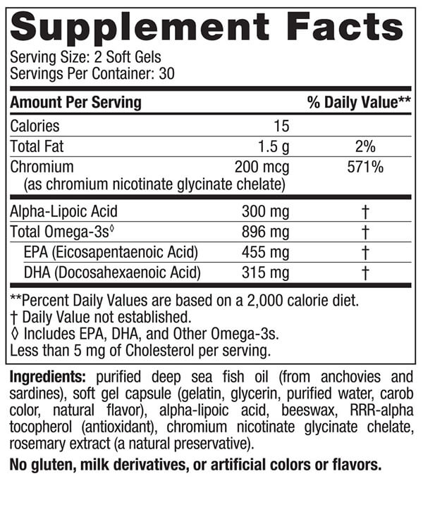 Nordic Naturals Blood Sugar Support Omega Blend 60 Softgels Nutrition Info