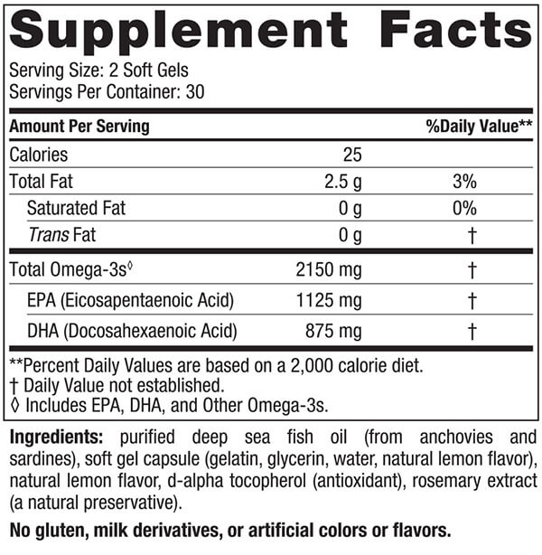 Nordic Naturals Ultimate Omega 2X 60 Softgels Nutrition Info