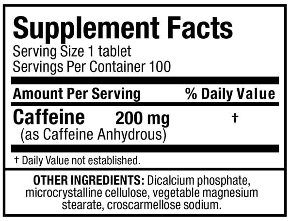 AllMax Nutrition Caffeine 100 Tablets Nutrition Information