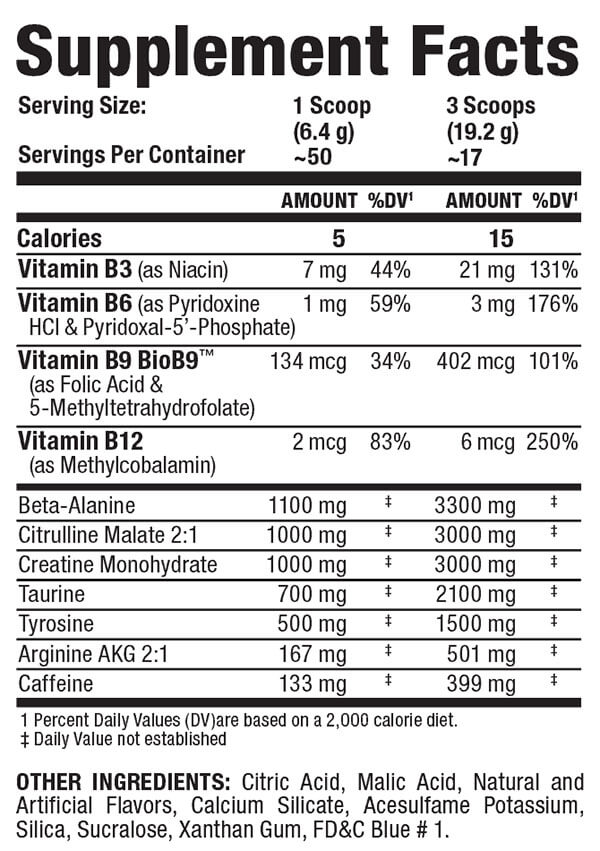 Allmax Nutrition Igniter Sports 320g Nutrition Information