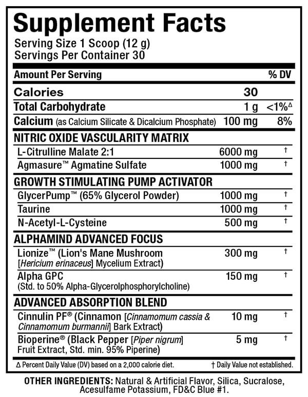 Allmax Nutrition Impact Pump 360g Nutrition Information