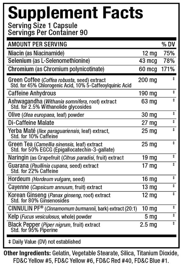 Allmax Nutrition Rapidcuts Shredded 90 Caps Nutrition Information
