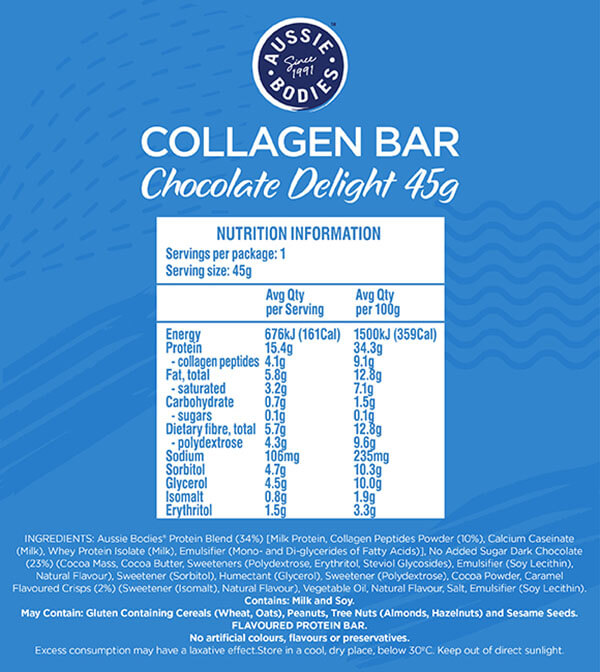 Aussie Bodies Shine Collagen Bars 45g x12 Nutrition Information