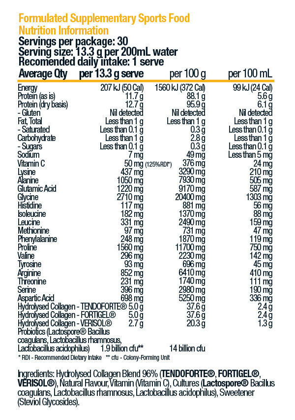 BSc Body Science Advanced Athletic Beauty Collagen Ultra 400g Nutrition Information