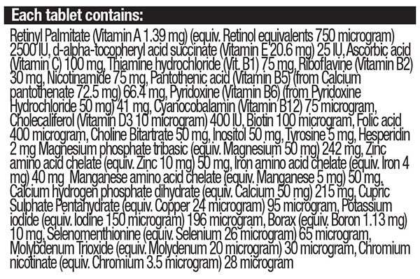 BSc Body Science Athlete Strength Multi Vitamin 60 Tabs Nutrition Info