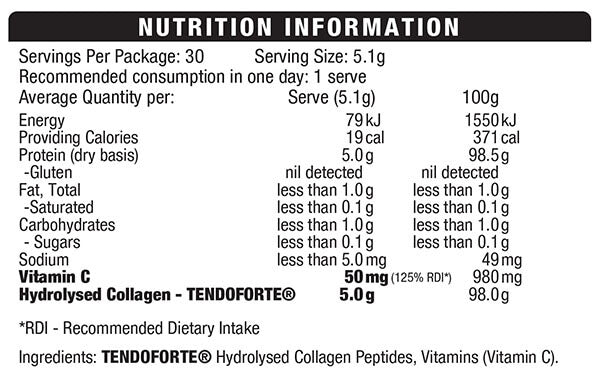 BSc Body Science Collagen Regenerate 153g Nutrition Information