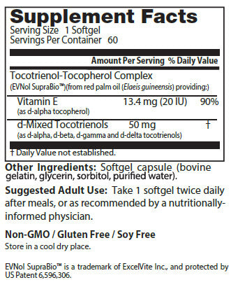 Doctor's Best Tocotrienols 50mg 60 Softgels Nutrition Info