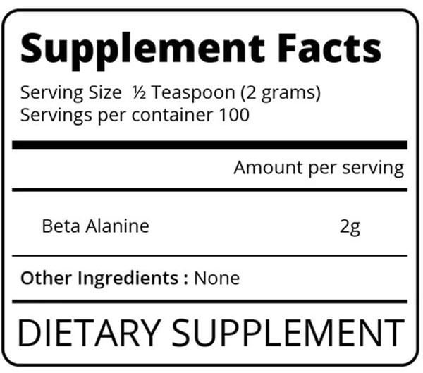 Eat Me Supplements Beta Alanine 200g Nutrition Information